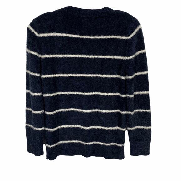Cable Stitch Striped Fuzzy Crew Neck Sweater Size XS Navy - Picture 5 of 7